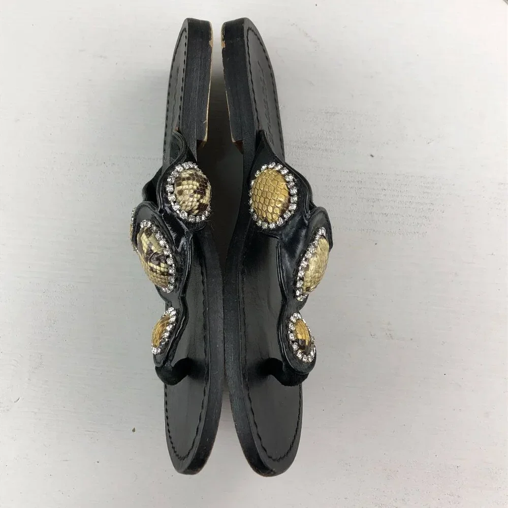 Mystique Boutique Black Sandal with Gold Embellishments